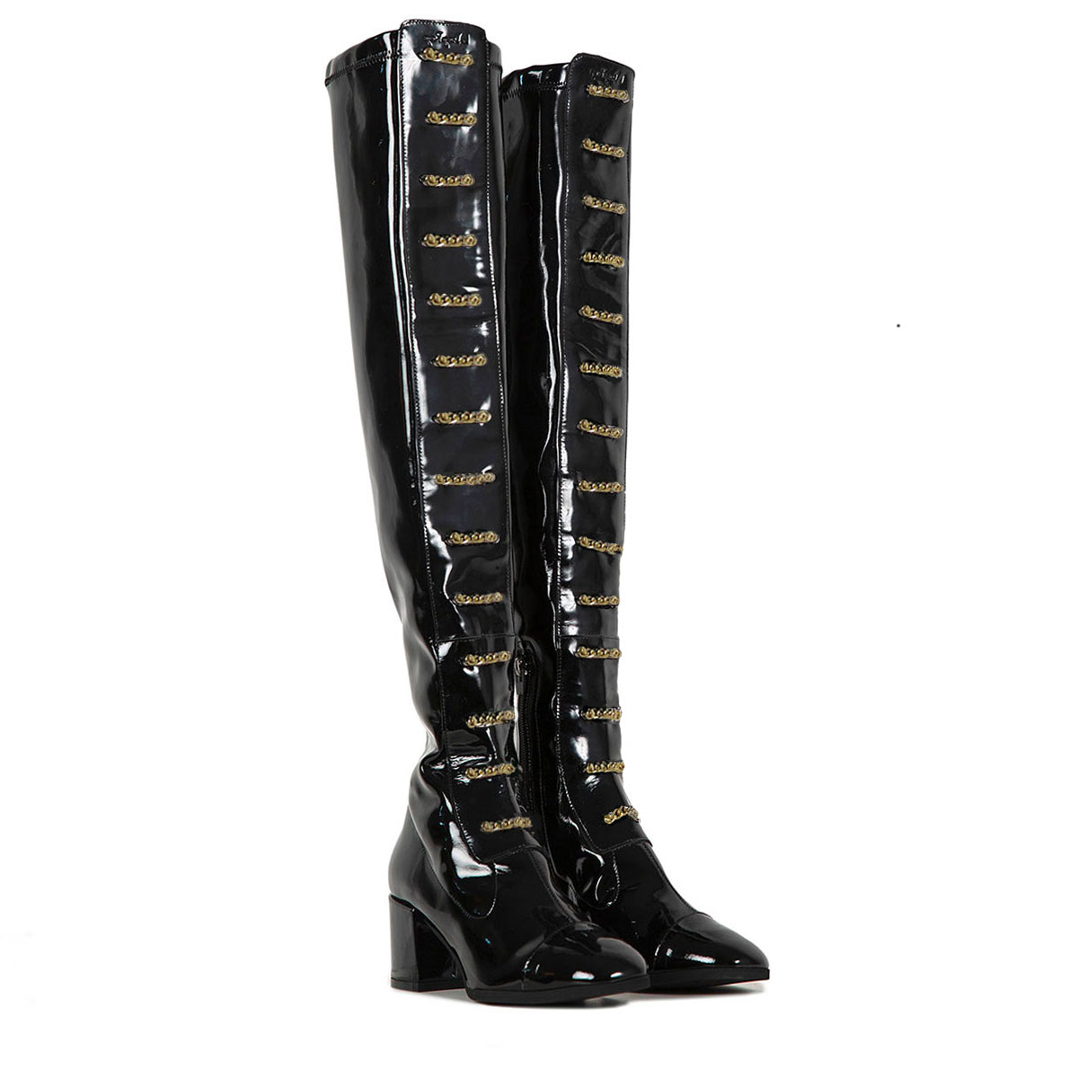 Christal Black Patent leather Gold Chain